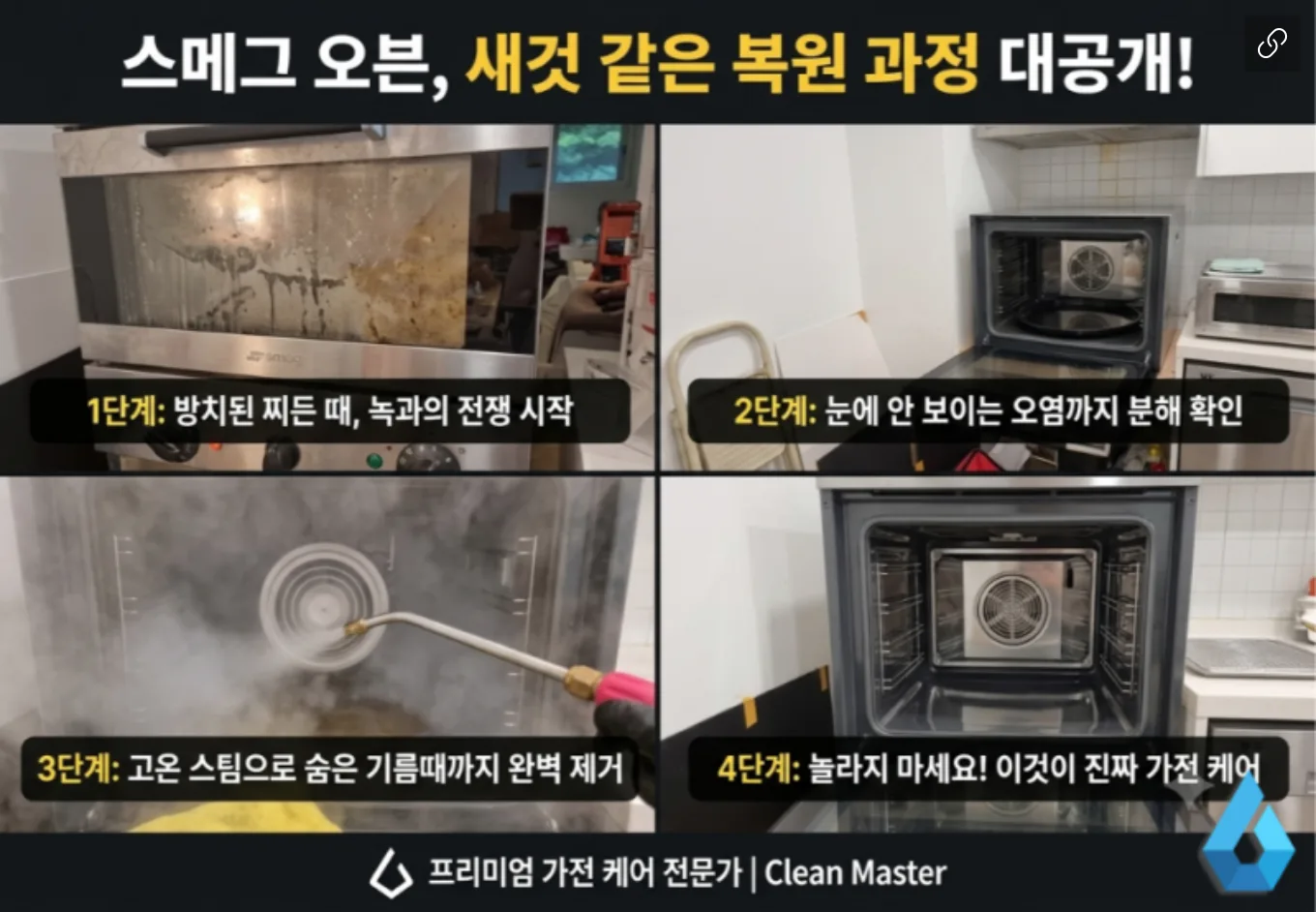 스메그 오븐 청소 4단계 복원 과정 비포애프터