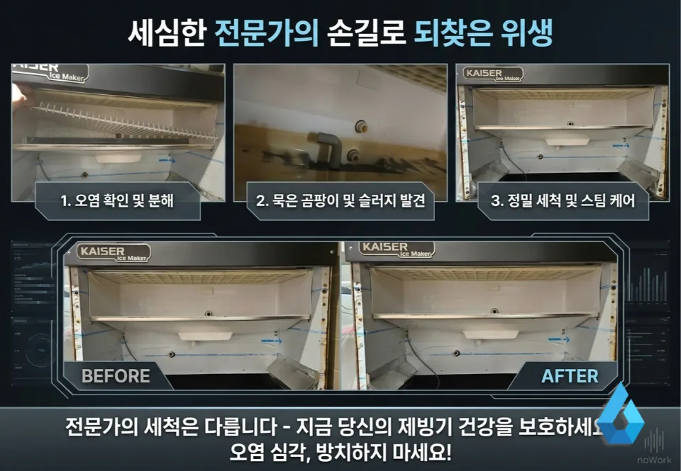 제빙기 분해세척 공정 요약과 전후 비교 배너